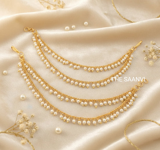 ANTIQUE TWO LAYER PEARL EAR CHAINS