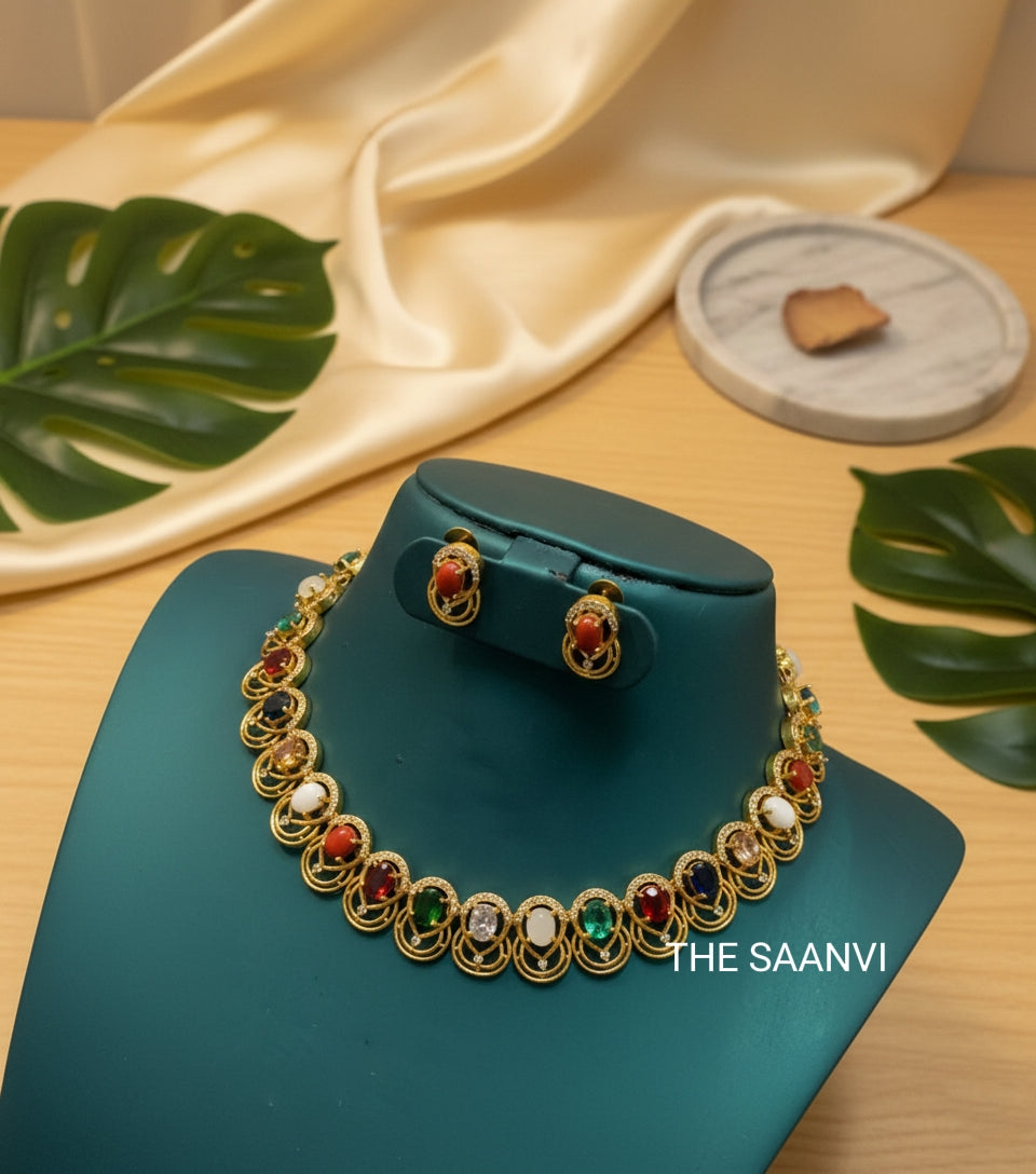 KAVIYA MULTICOLOURED STONE NECKLACE SET