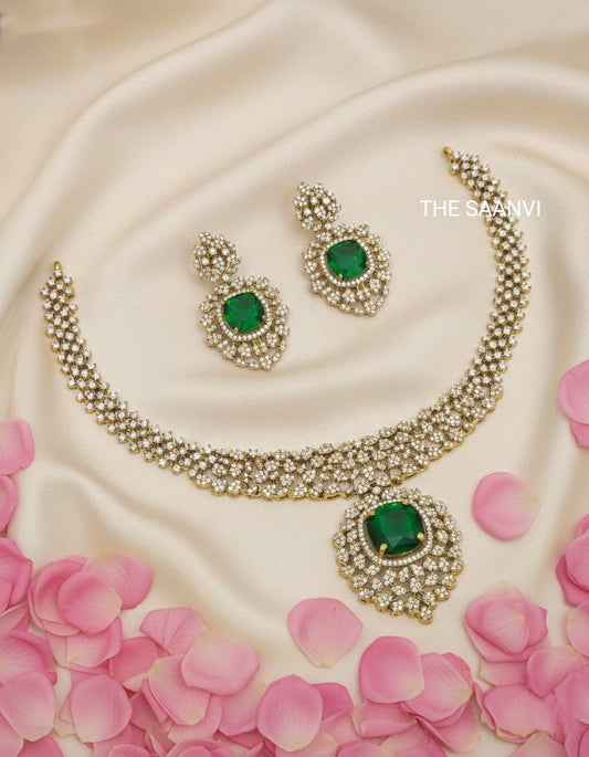 ZIVA PREMIUM EMERALD AD STONE NECKLACE SET
