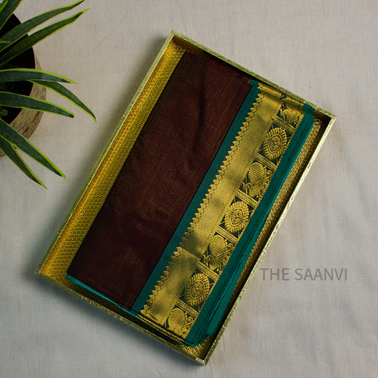 BROWN WITH BLUE VAIRAOOSI SILK COTTON SAREE