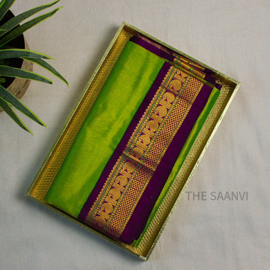 GREEN WITH PURPLE KOARVAI SILK COTTON SAREE