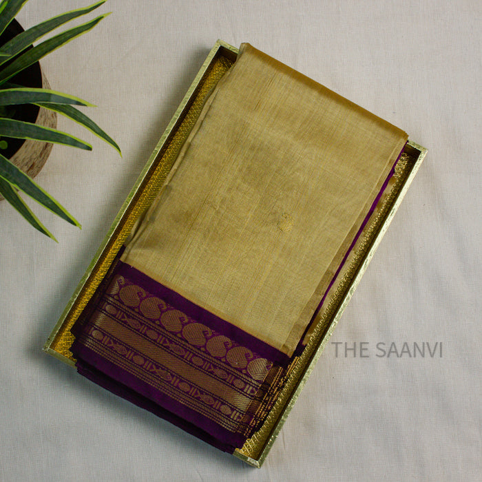 BEIGE WITH PURPLE KOARVAI SILK COTTON SAREE