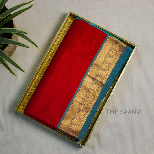 RED & BLUE SILK COTTON SAREE