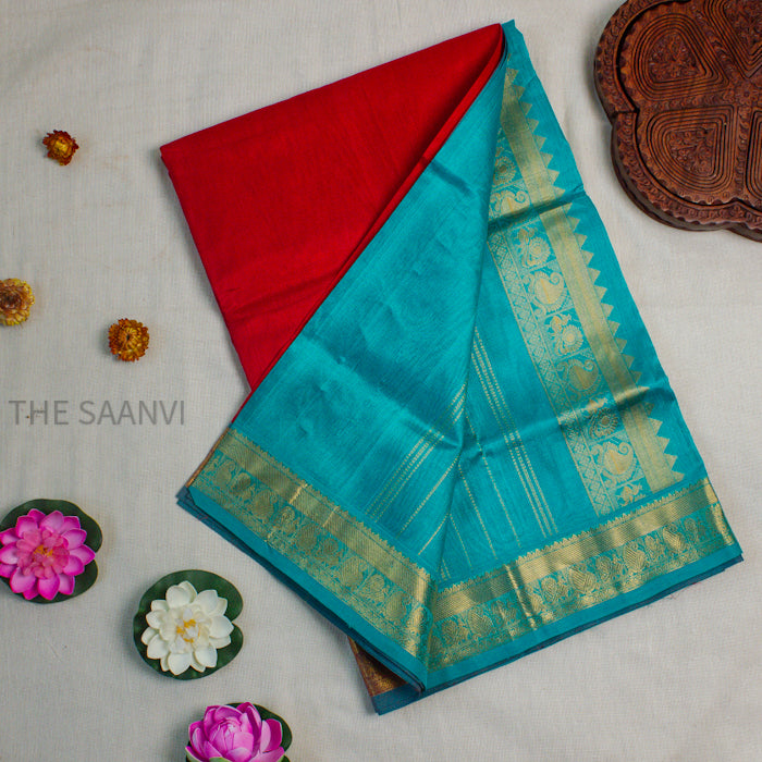 RED & BLUE SILK COTTON SAREE