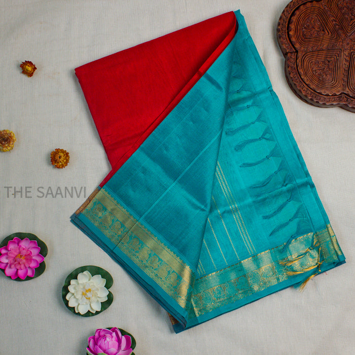 RED & BLUE SILK COTTON SAREE