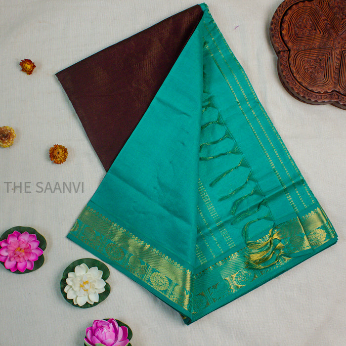 BROWN WITH BLUE VAIRAOOSI SILK COTTON SAREE