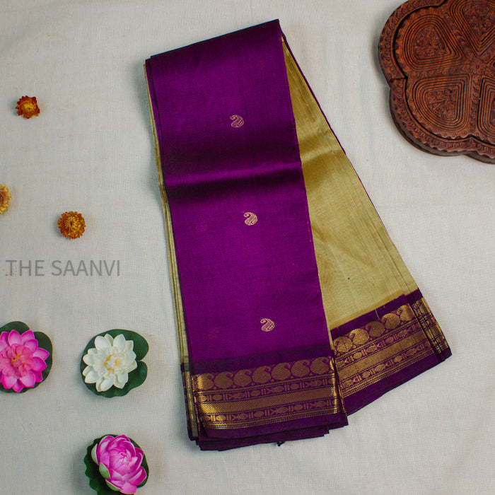 BEIGE WITH PURPLE KOARVAI SILK COTTON SAREE