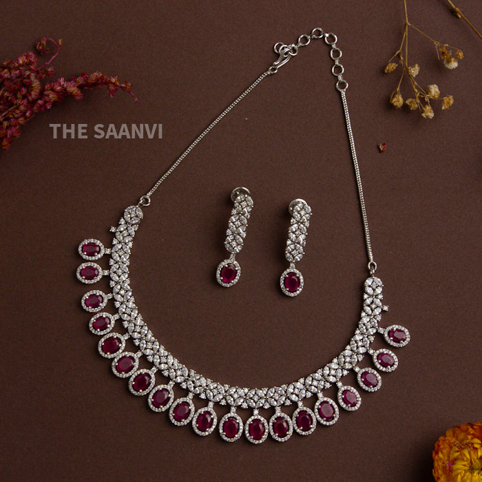 PREMIUM WHITE & RUBY AD STONE NECKLACE SET